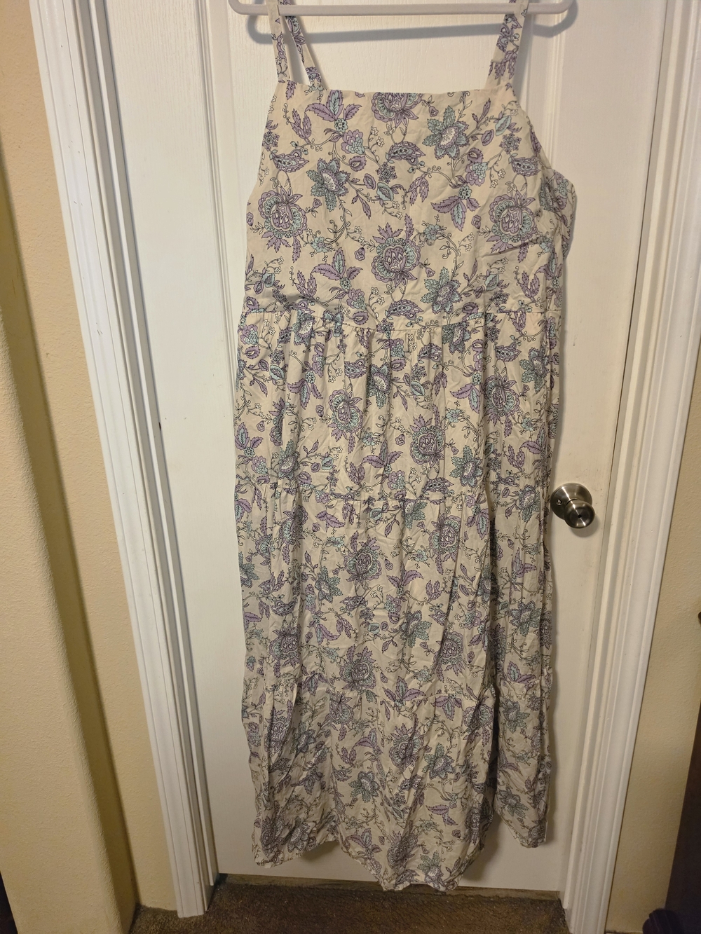 Lane Bryant Cream Maxi Dress with Purple & Teal Floral Print